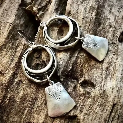 Boucles d'Oreilles Pendantes Vintage Carrées en Argent