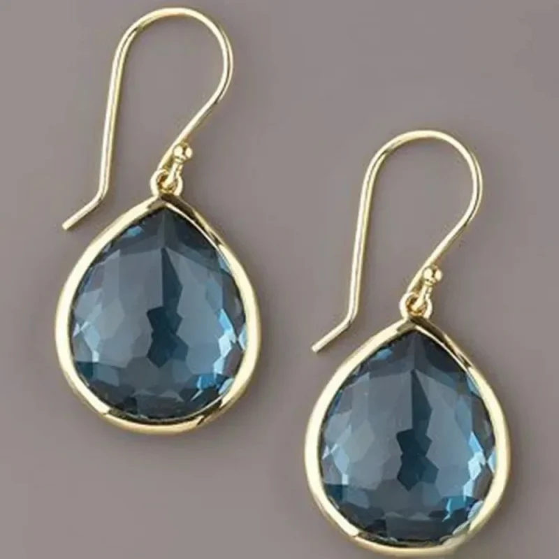Boucles d'Oreilles Pendantes Rétro avec Cristaux Bleus