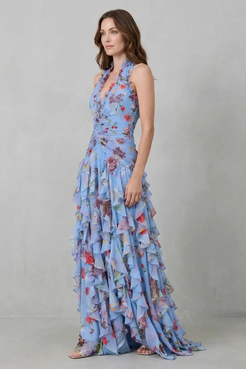 Robe Longue Élégante à Col Halter - Maison Claire et Sylvie
