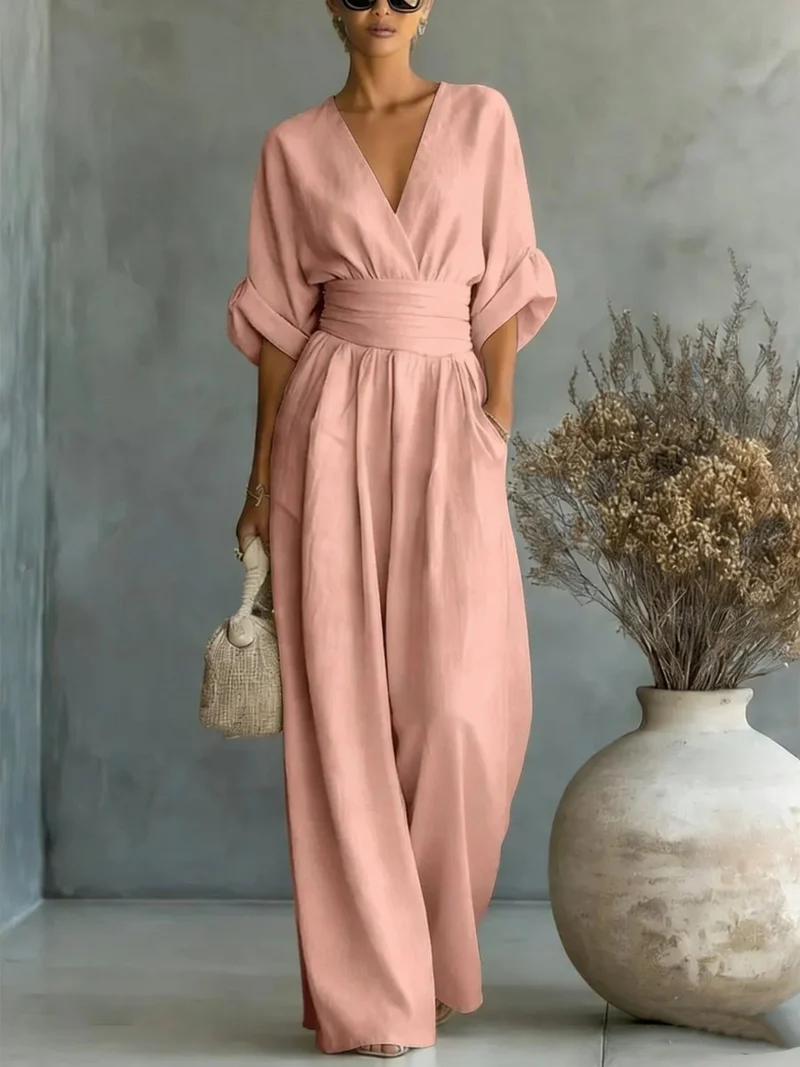 Robe Élégante en V, Dos Nu et Manches Fluides - Maison Claire et Sylvie