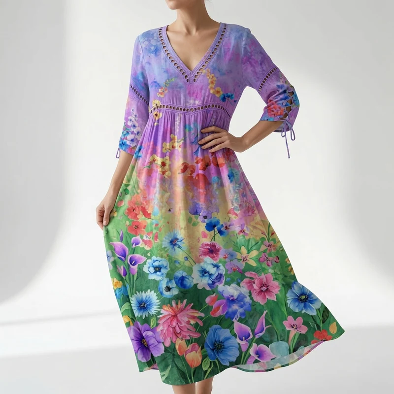 Maricella™ — Robe florale fluide élégance romantique