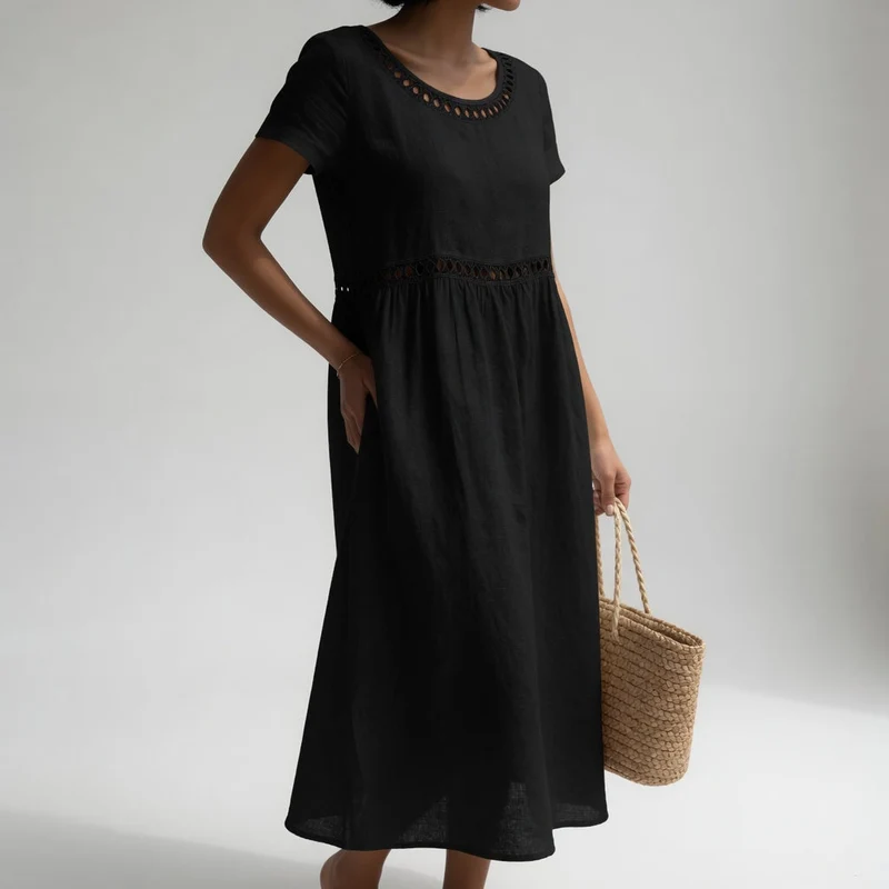 Pernelle™ || Robe mi-longue 100% coton brodée féminité douce
