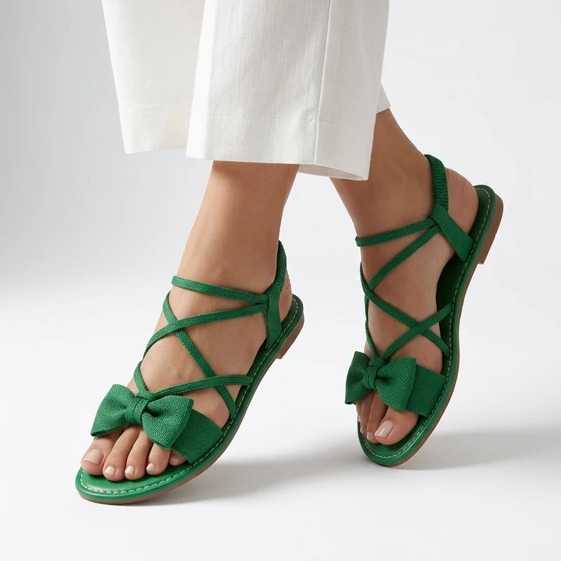 Nouette™ — Sandale plate noeud lacets croisés