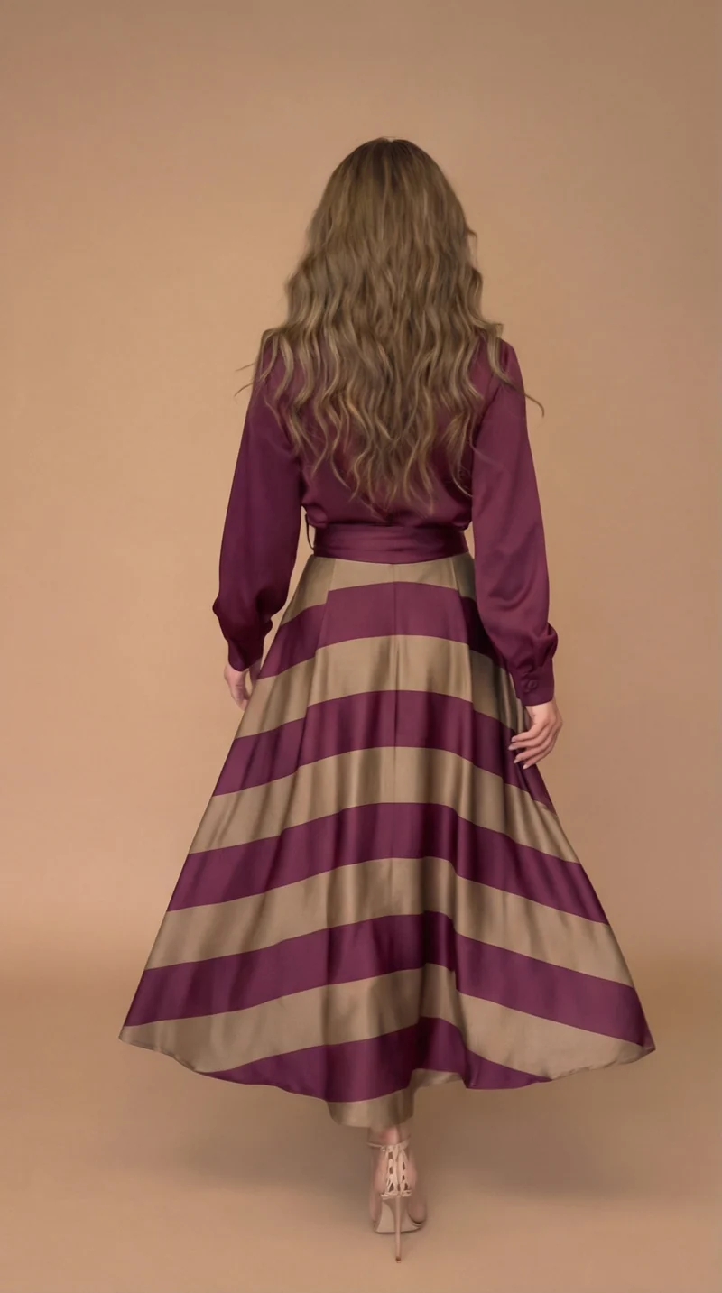 Mila™ - Robe Longue Rayée avec Dentelle