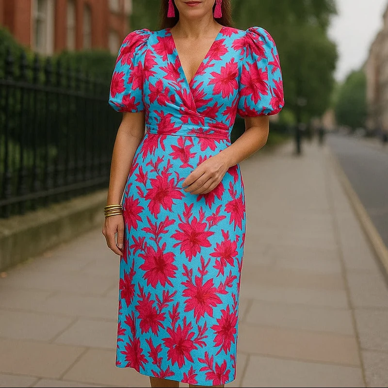 Noor™ - Robe mi-longue avec manches bouffantes
