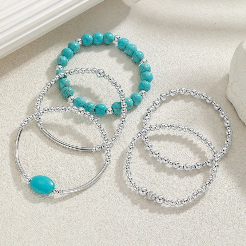Turquéline™ — Set bracelets perles turquoise argenté bohème
