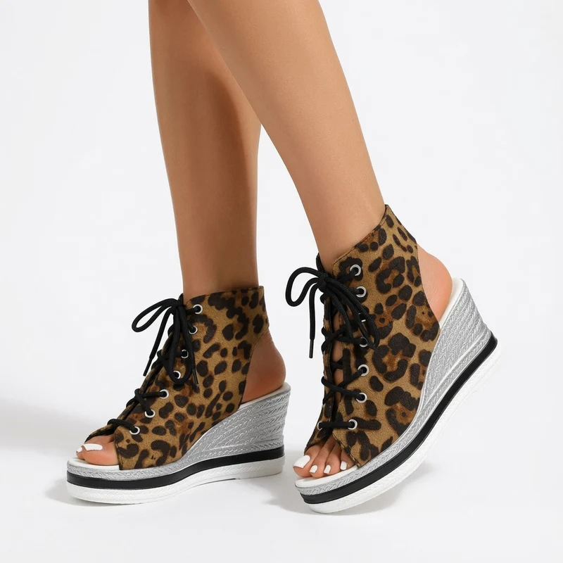 Lacéoline™ — Sneaker compensée bout ouvert lacets urbaine