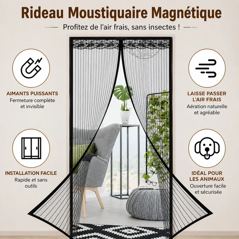 Portélia™ — Rideau magnétique anti-insectes pratique
