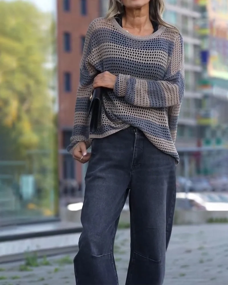 Pullover Rayure Découpe Tricoté