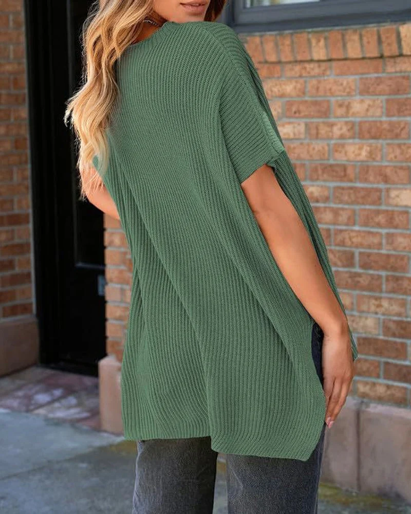 Pull-Over Unie Col Rond Manches Chauve-Souris