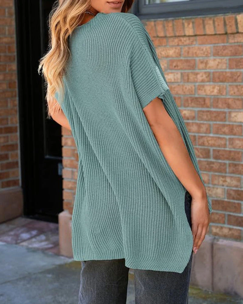 Pull-Over Unie Col Rond Manches Chauve-Souris
