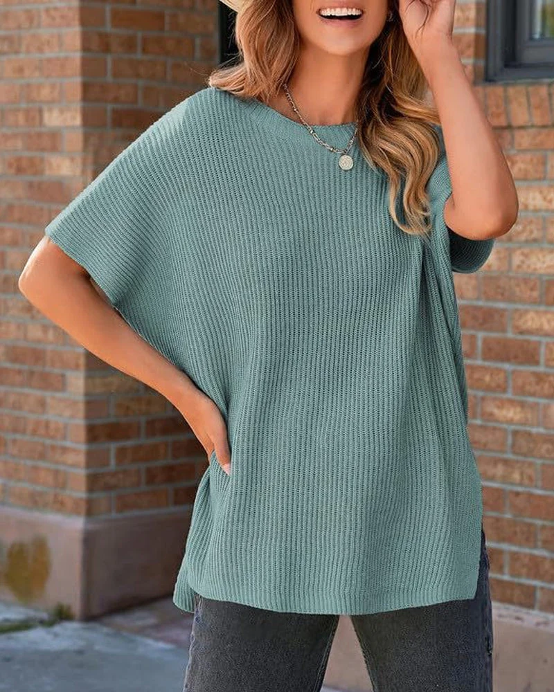 Pull-Over Unie Col Rond Manches Chauve-Souris