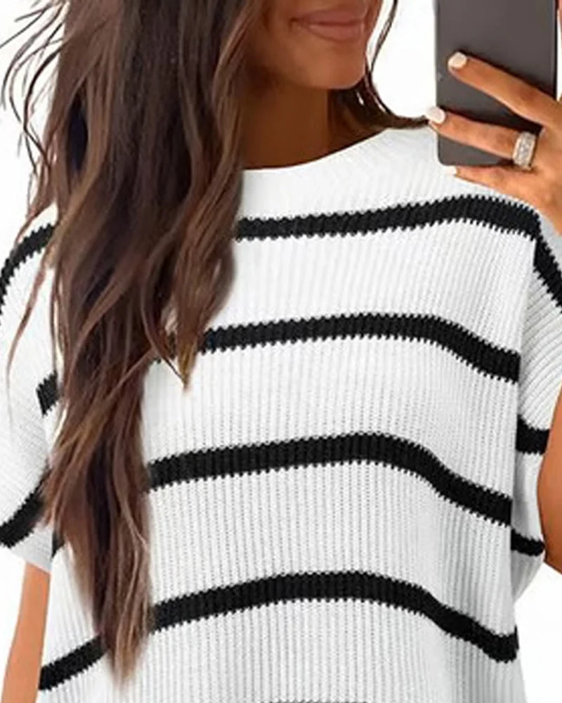 Pull-Over Unie Col Rond Manches Chauve-Souris