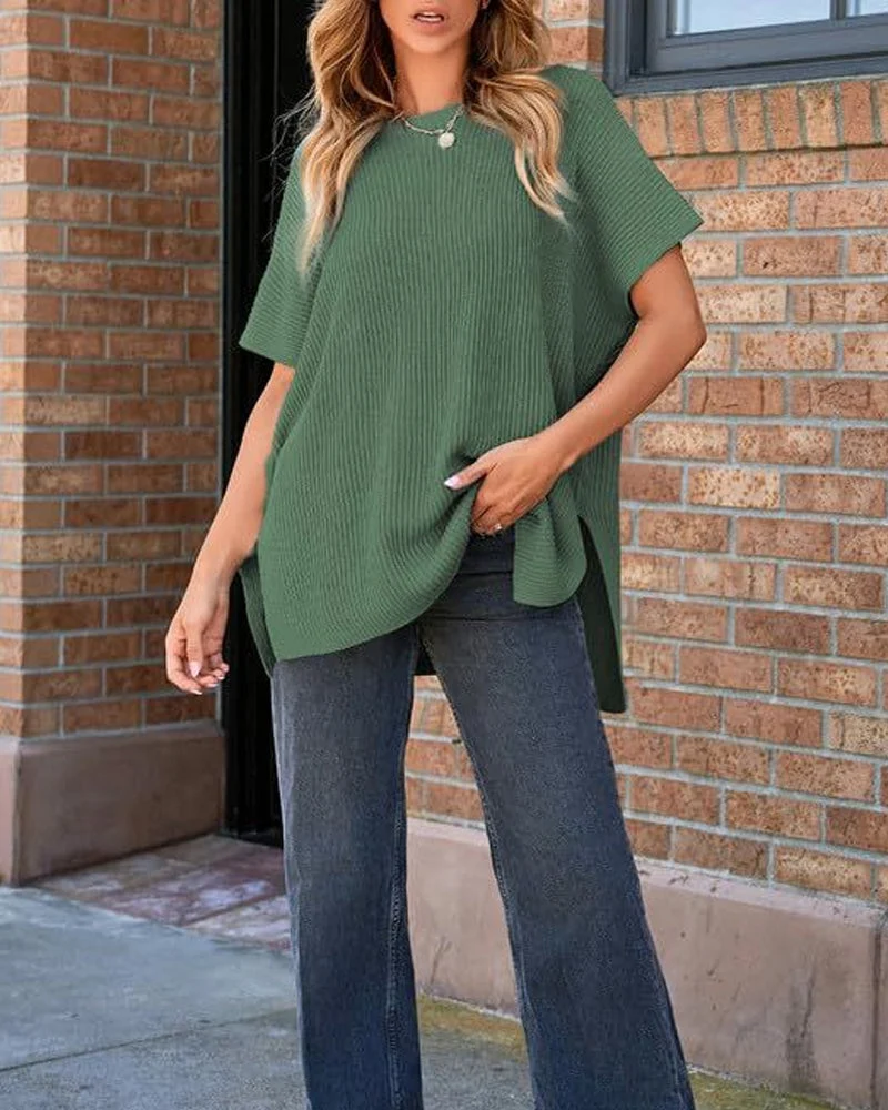 Pull-Over Unie Col Rond Manches Chauve-Souris
