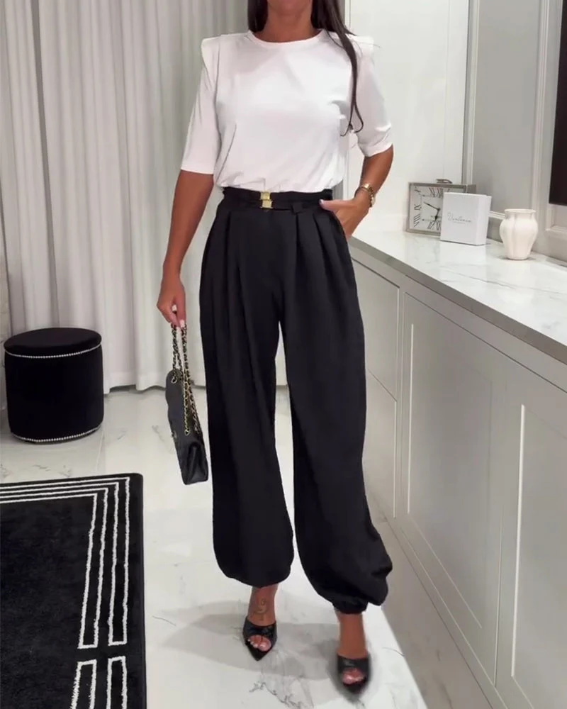Pantalon Taille Haute Modèle Lanterne Avec Poignets Resserrés