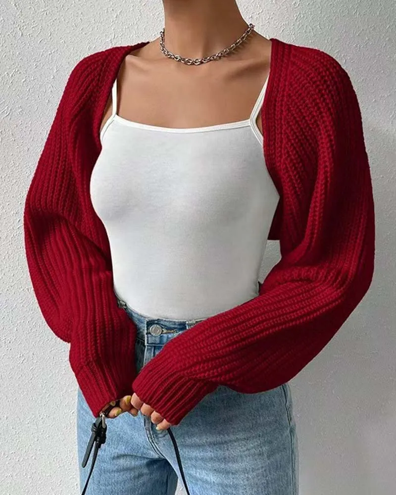 Cardigan Uni Manche Longue Court