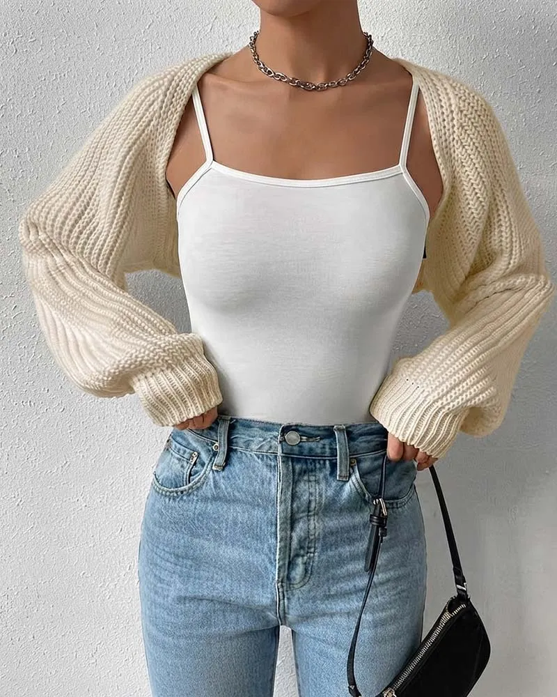 Cardigan Uni Manche Longue Court