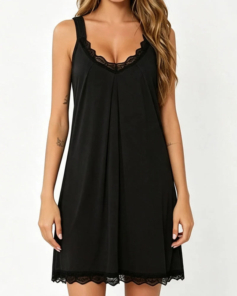 Robe De Sommeil Unie En Dentelle