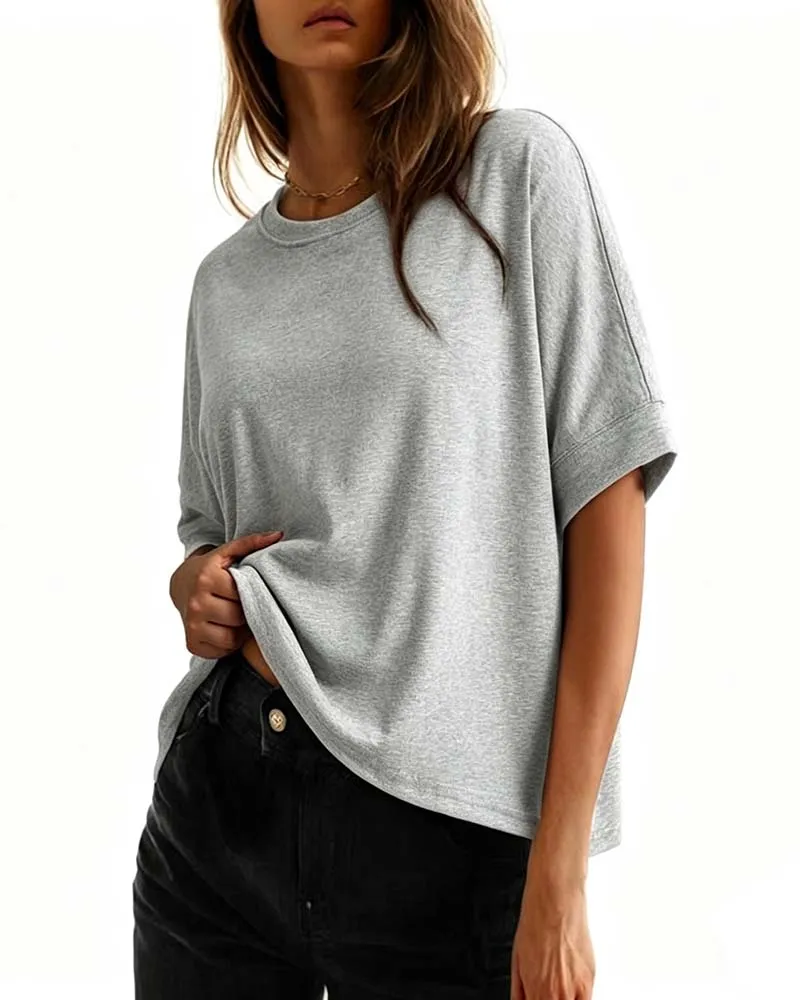 T-Shirt Col Rond Lâche Manches Courtes