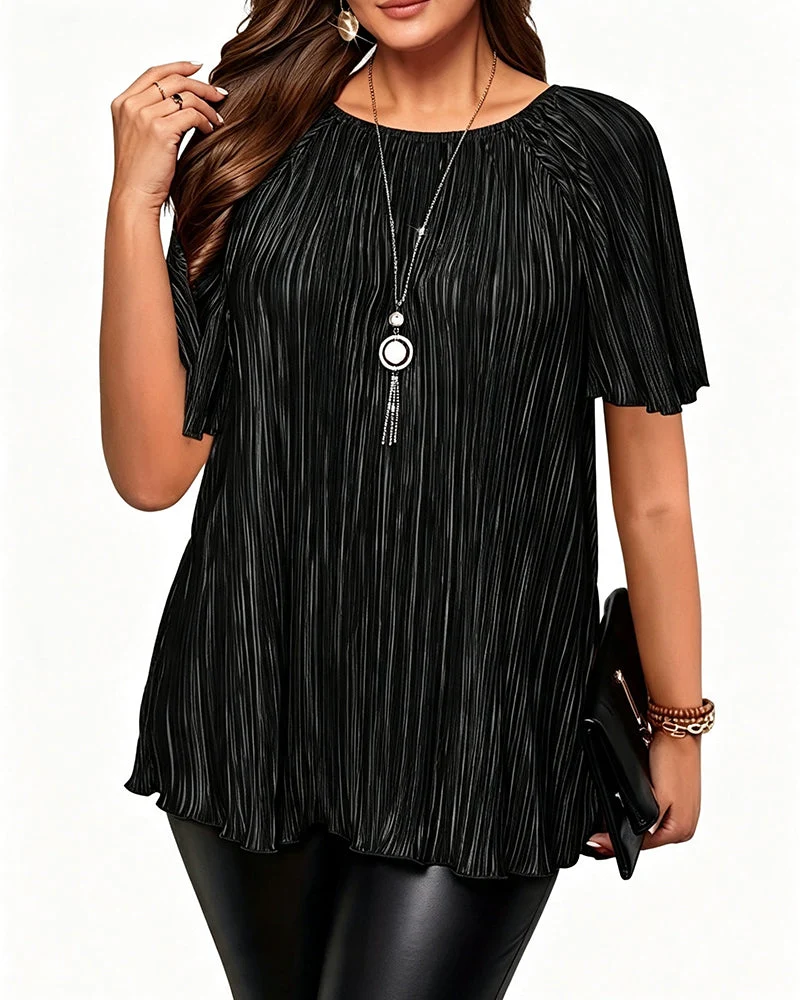 T-Shirt Grande Taille Unie Plissée Manches Courtes