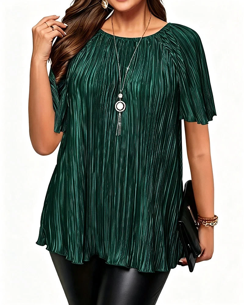 T-Shirt Grande Taille Unie Plissée Manches Courtes