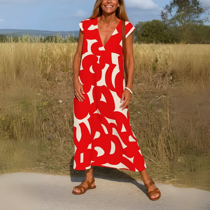 Tirzah | Robe géométrique fluide à décolleté en V