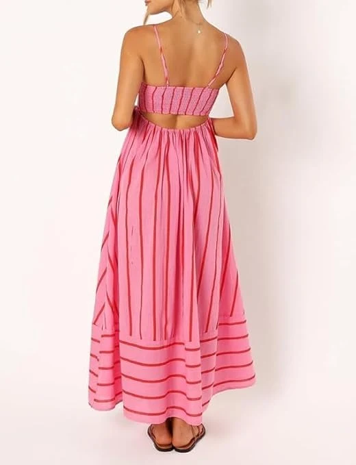 Elsie | Robe Maxi à Rayures avec Décolleté Dégagé pour Femmes