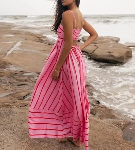 Elsie | Robe Maxi à Rayures avec Décolleté Dégagé pour Femmes