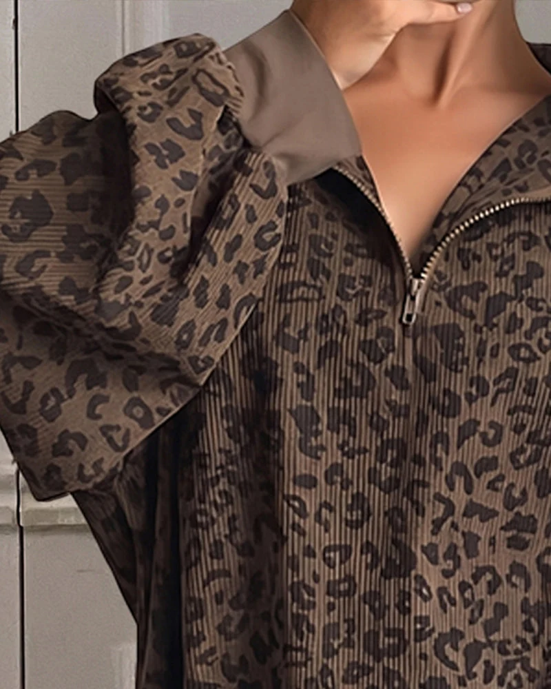 Sweat À Motif Léopard Manches Longues