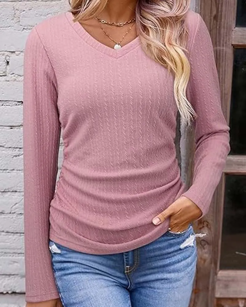 Blouse Col En V Slim Fit Texturée