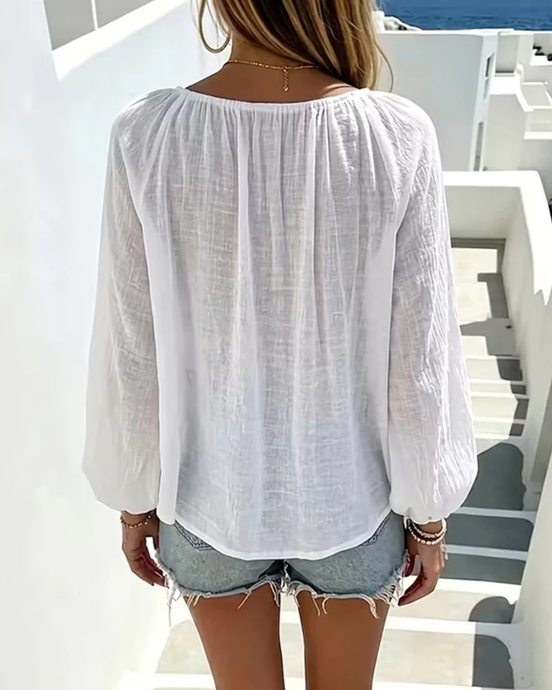 Blouse À Lacets Uni