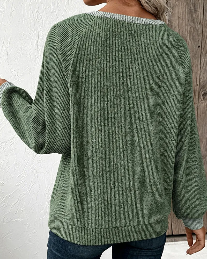 Top En Tricot À Col Contrastant Manches Longues
