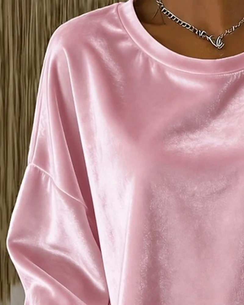 Blouse Col Rond Épaule Tombante Décontractée Manches Longues