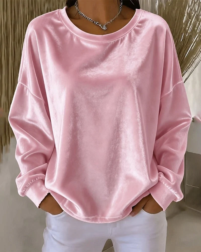 Blouse Col Rond Épaule Tombante Décontractée Manches Longues
