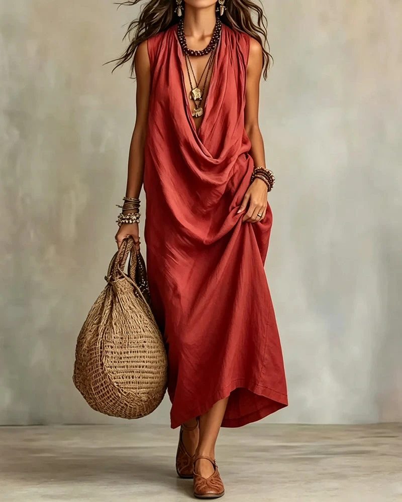 Robe Sans Manches Col V Mode
