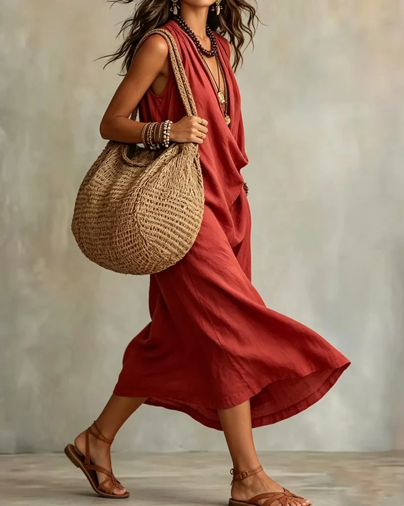 Robe Sans Manches Col V Mode
