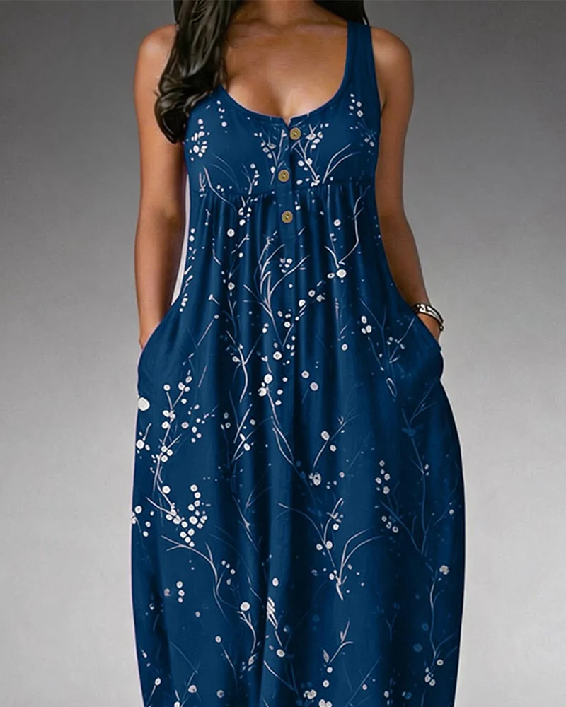 Robe Sans Manches Bouton Tricot Imprimé