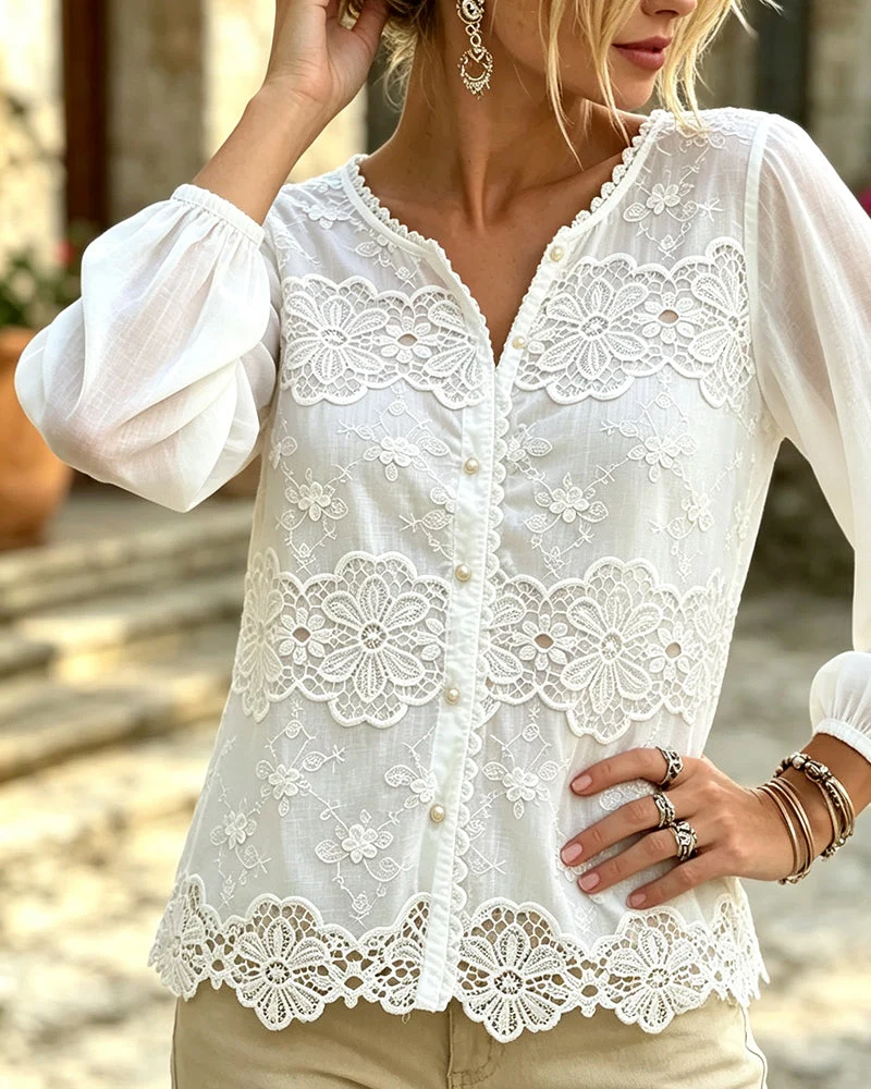 Blouse Découpe Dentelle Garniture