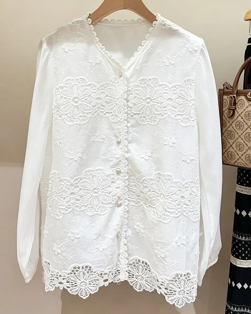 Blouse Découpe Dentelle Garniture