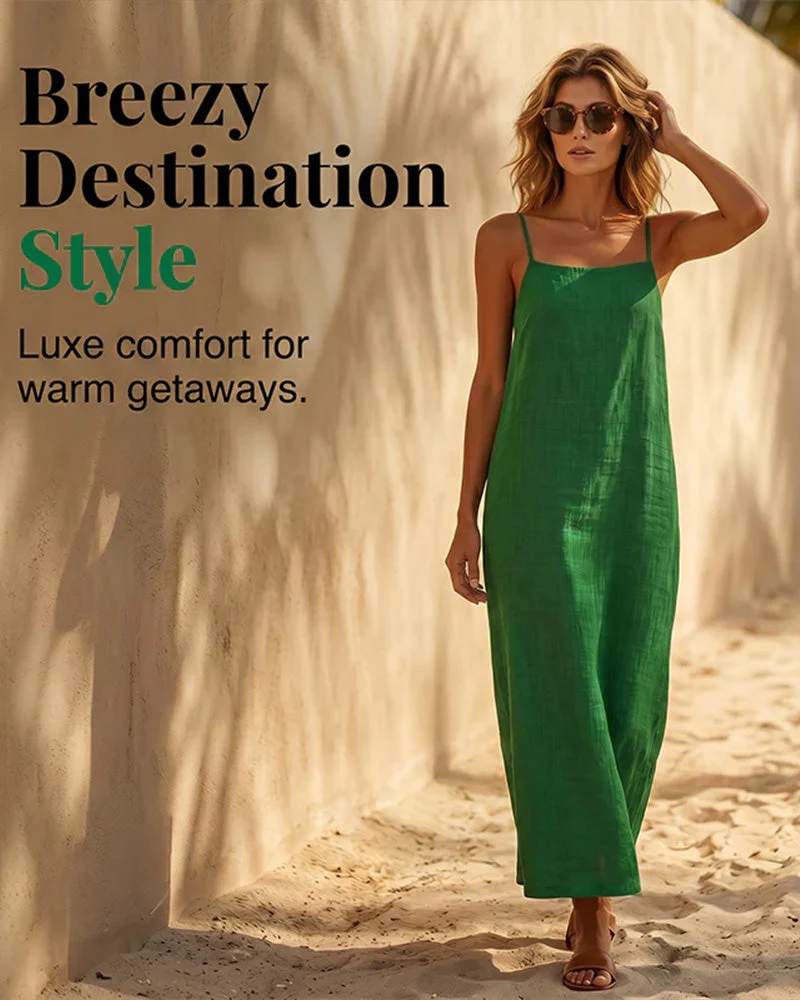 Robe Unie Bretelles Spaghetti Maxi