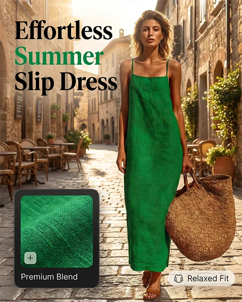 Robe Unie Bretelles Spaghetti Maxi