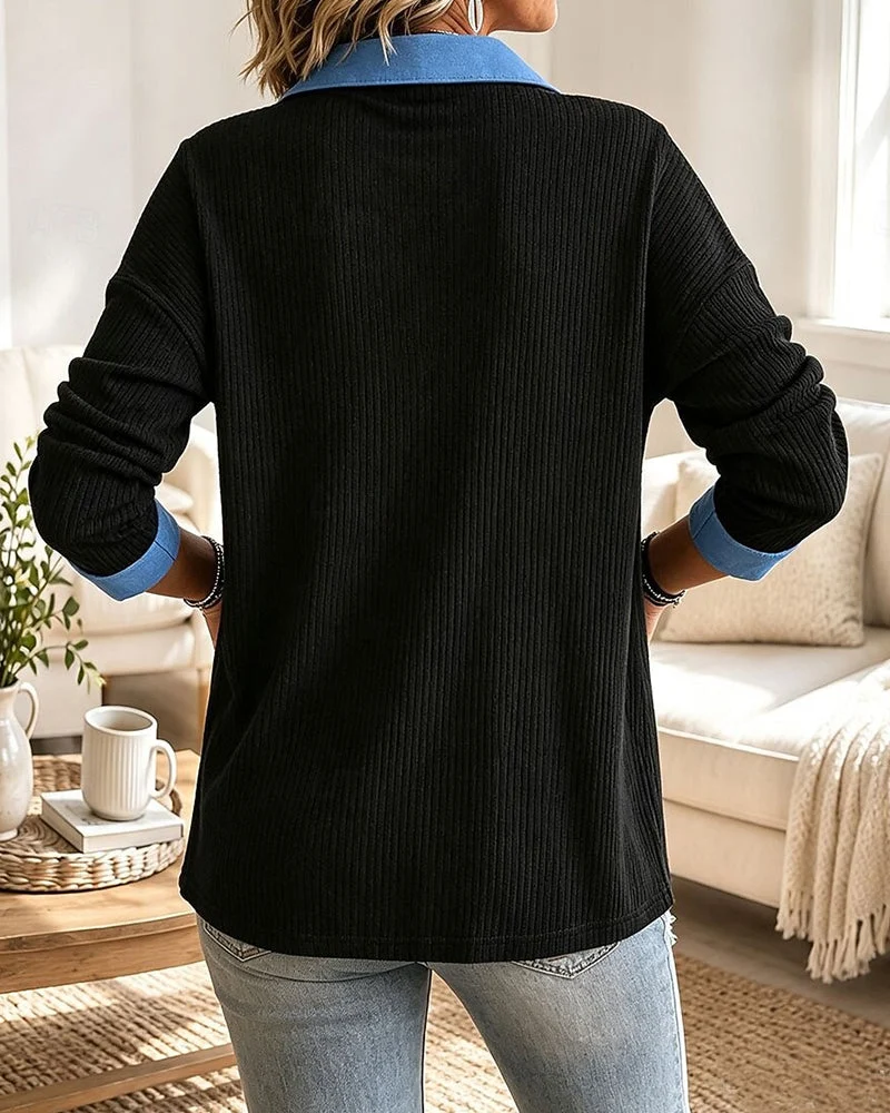 Haut Tendance Col V Décontracté