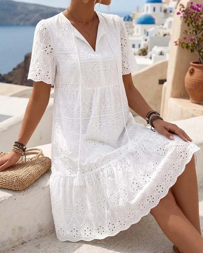 Robe Ajourée Manches Courtes
