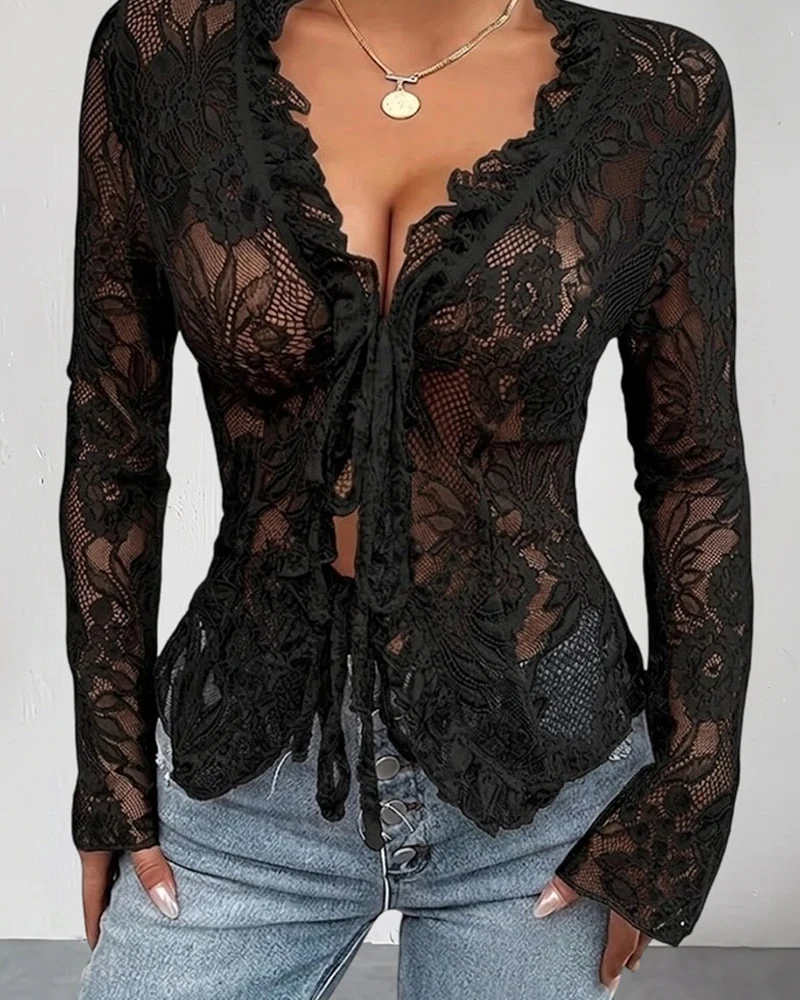 Blouse Col En V Attacher Dentelle