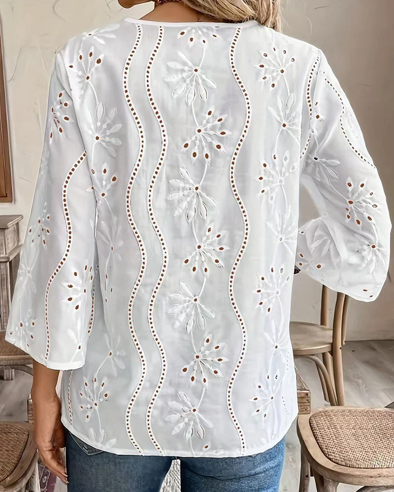 Blouse Décontractée Uni Col-V
