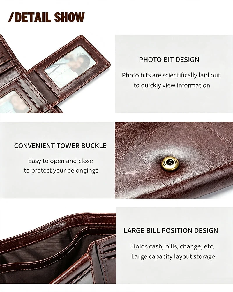 Portefeuille Homme En Cuir De Vache Huilé-Ciré Authentique Avec RFID
