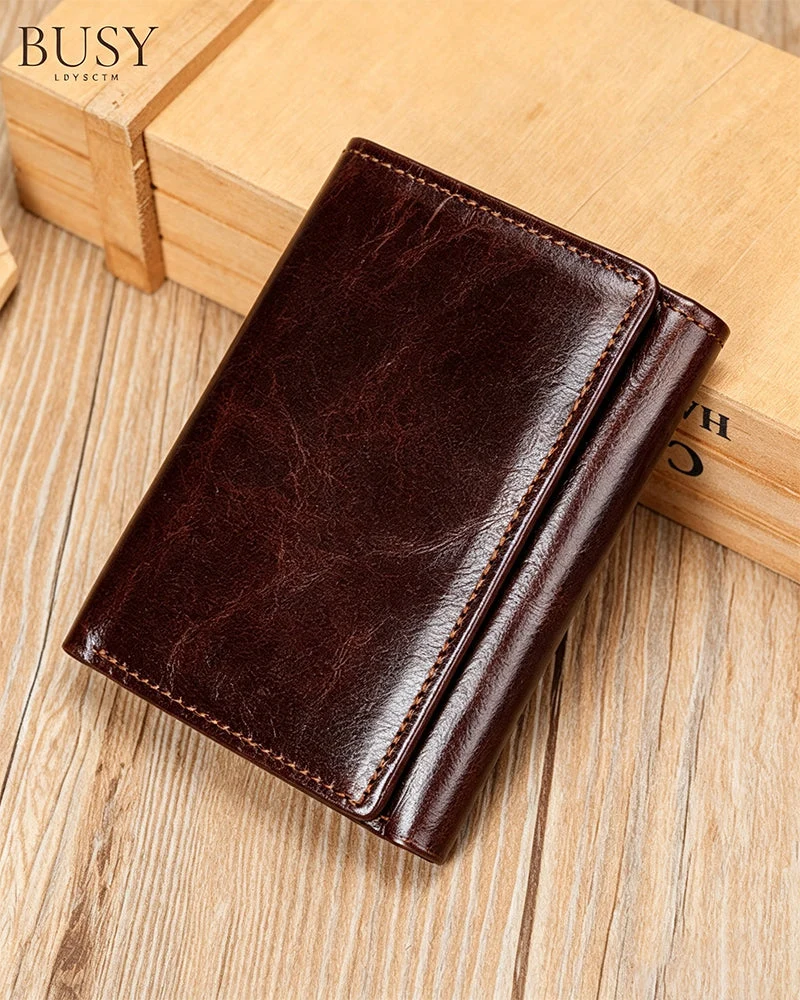 Portefeuille Homme En Cuir De Vache Huilé-Ciré Authentique Avec RFID
