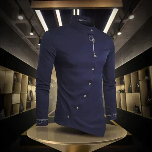Marvin | Chemise Rétro à Col Montant et Manches Longues pour Homme