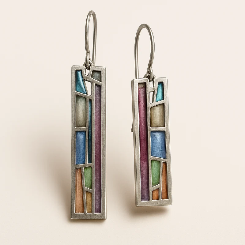 Boucles d'Oreilles Vintage en Argent Mozaic