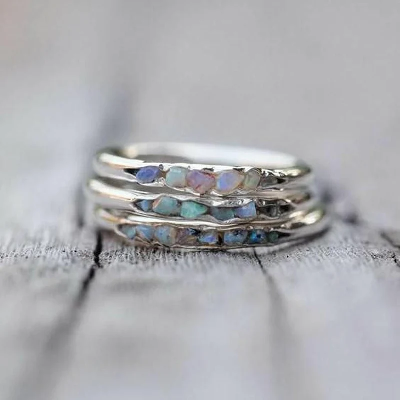 Bague en Argent avec Pierres Bleues Vintage en Couches